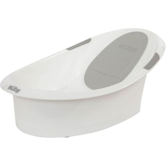 Nuby Newborn Baby Bath with Anti-Slip Support | Soft Headrest | Plug | Suitable from Newborn (White)