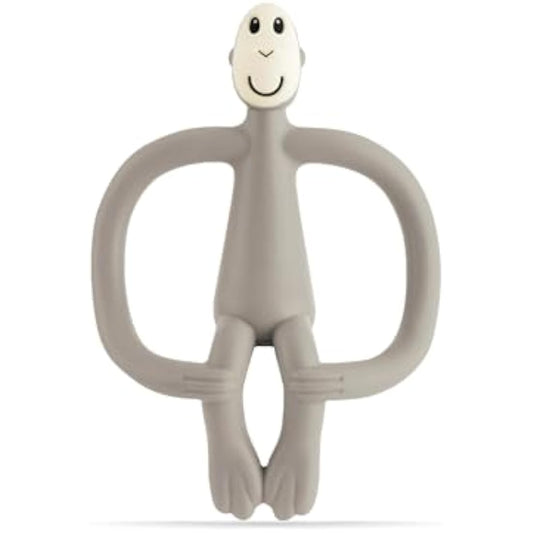 Matchstick Monkey, Original Teether & Gel Applicator, Antimicrobial Silicone Teething Toys for Baby, Easy to Grip, BPA Free, 3 Months Old+, 10.5 cm, Grey Monkey