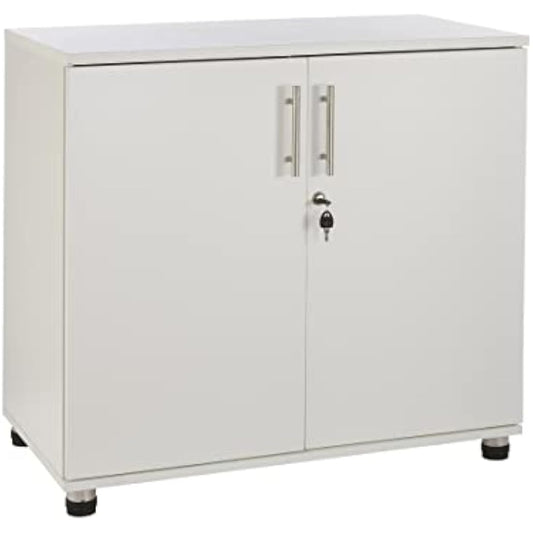 MMT Storage Cupboard, Storage Cabinet, File Cabinet for Office Documents, Garage Tools, Utility, White Wood , Lockable, 31.5" Long