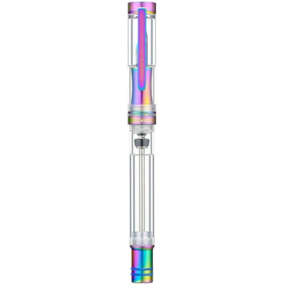 Asvine V200 Titanium Fountain Pen Vacuum Filling, Rainbow Iridium Fine Point Transparent Acrylic Smooth Writing Pen Case Set