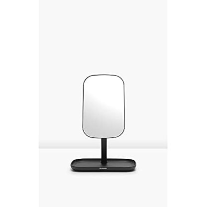 Brabantia ReNew 360° Adjustable Vanity Bathroom Mirror with Stand & Storage Tray (Dark Grey) Non-Slip Tray for Makeup, Jewellery, Shaving Accessories