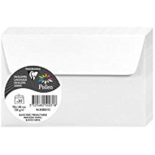 Clairefontaine - Ref 50031C - Pollen Iridescent Adhesive Envelopes (Pack of 20) - 90 x 140mm in Size, 120gsm Paper, Easy-to-Peel Adhesive Strip - White