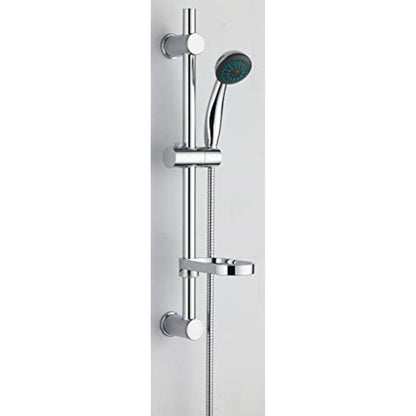 VeeBath Dura Round Shower Riser Rail Kit, Wall Mounted Shower Slide Bar with Soap Dish Bracket Chrome Adjustable Shower Head Holder Bar for Bathroom