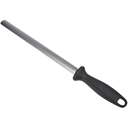 Zwilling Sharpening Steel with Diamond Coating, Oval, Length: 26 cm, Black Plastic Handle with Hanging Eyelet,Black, Silver