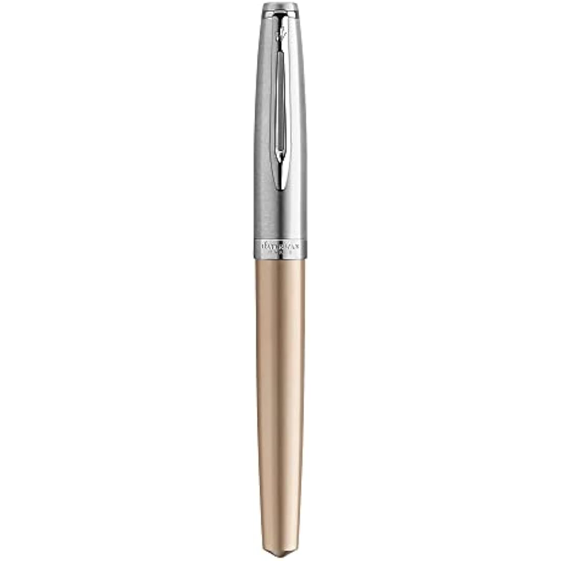 Waterman Emblème Deluxe Fountain Pen, Gold with Chrome Trim, Fine Nib with Blue Ink Cartridge, Gift Box