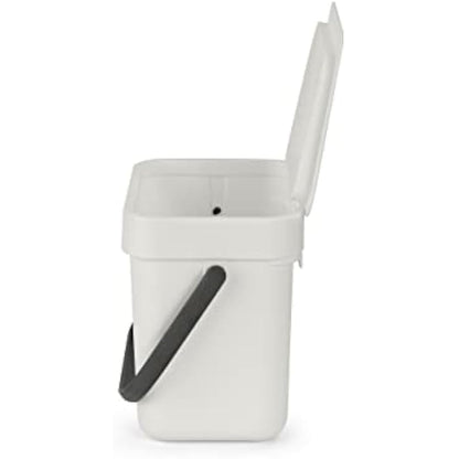 Brabantia - Sort & Go Waste Bin 3L - Small Recycling Bin - Stay Open Lid - Carry Handle - Easy to Clean - for Worktop or Under Kitchen Counter - Food Waste Caddy - Light Grey - 19 x 14 x 18 cm