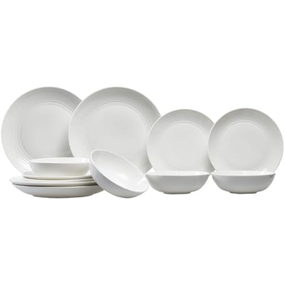 Royal Doulton Gordon Ramsay Maze White Collection Stoneware Set of 12 - Dinner Plates, Side Plates, & Cereal Bowls Ideal for Breakfast, Lunch and Dinner