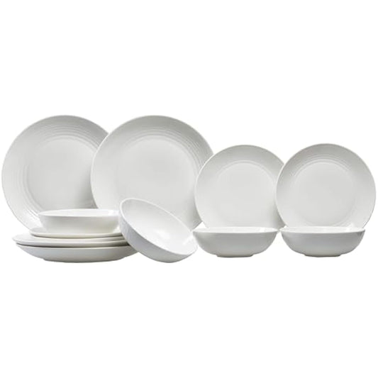 Royal Doulton Gordon Ramsay Maze White Collection Stoneware Set of 12 - Dinner Plates, Side Plates, & Cereal Bowls Ideal for Breakfast, Lunch and Dinner