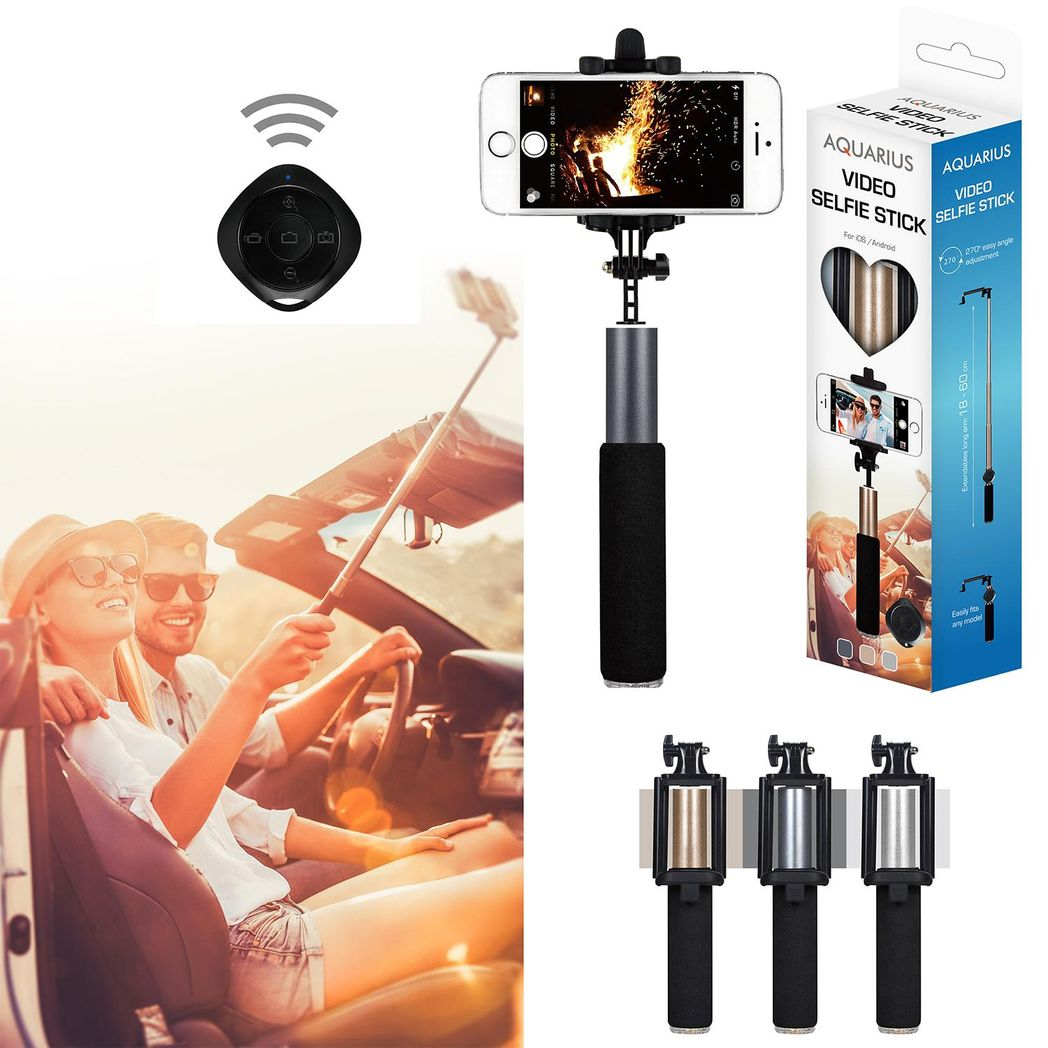Aquarius Selfie Stick with Video Function - Gold
