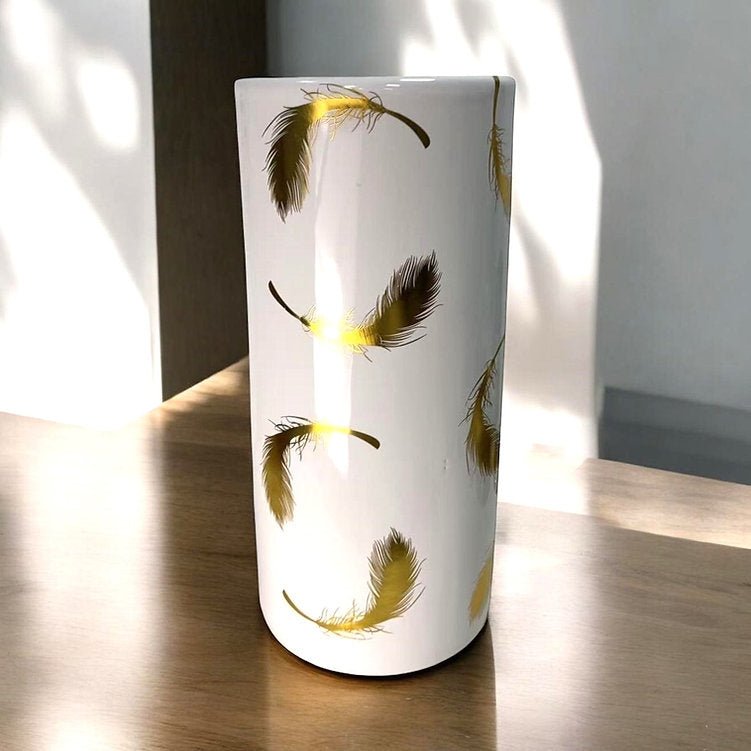 Classic Ceramic Round 18” Tall Umbrella Stand – Multi-Functional Holder or Decorative Vase, with Durable Glazed Finish for Home, Office, or Entryway (Gold Leaf Round Design)