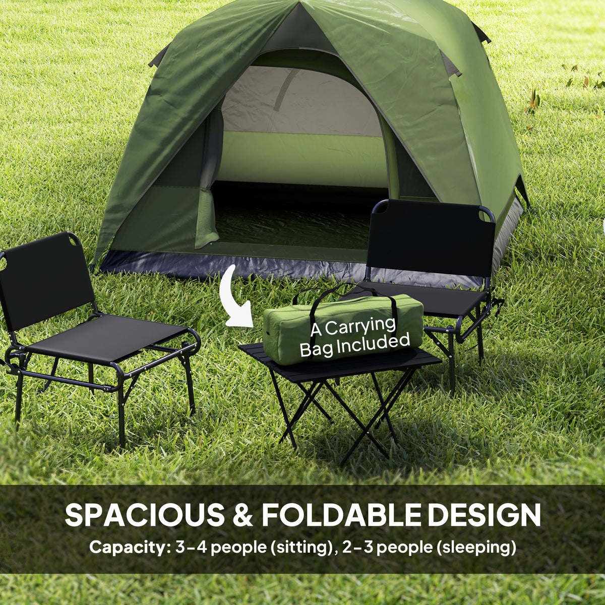 Outsunny Camping Tent, Easy Set Up 2-3 Man Tent with Sewn-in Groundsheet, 3000 mm Dome Tent w/ Mesh Windows, Olive Green and Grey