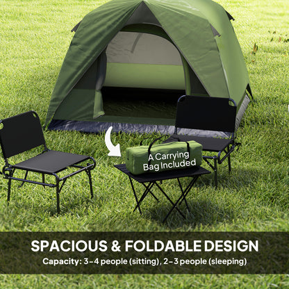 Outsunny Camping Tent, Easy Set Up 2-3 Man Tent with Sewn-in Groundsheet, 3000 mm Dome Tent w/ Mesh Windows, Olive Green and Grey