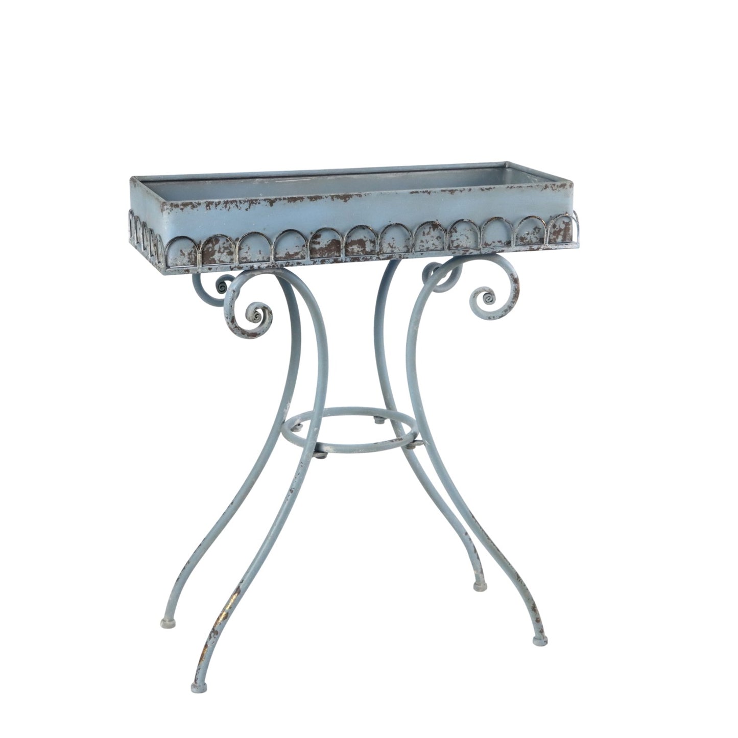AcaciaHome Modern 65cm Metal Oblong Plant Pot Table Frame – Patina Finish Decorative Garden Stand, Weather-Resistant Indoor Outdoor Flower Display Holder for Patio, Balcony & Home Decor (Cream)