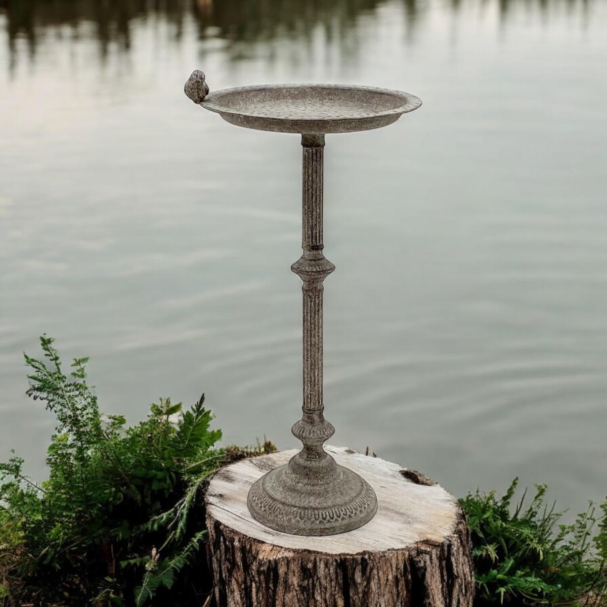 Antique Iron Metal Feeder Birdbath with Hand-Finished Distressed Design - Stylish Outdoor Décor for Bird Lovers with Standalone Garden Ornament and Feeder Bowl & Stand (Stand Design - 65cm)