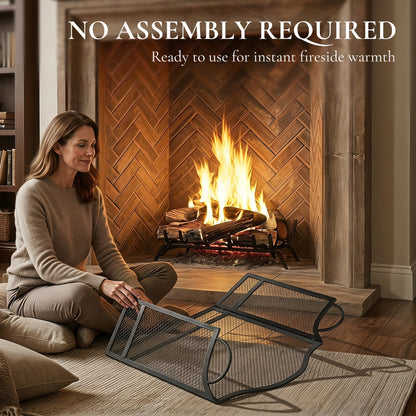 HOMCOM Floral 3-Panel Folding Fireplace Screen for Hearth Protection, Heat-Resistant Metal Fire Spark Guard, Black