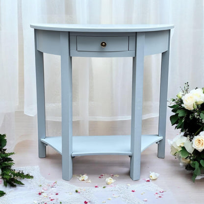 AcaciaHome Modern and Stylish 1 Drawer Semicircle Design Console Table - Art Deco Style with Storage, Medium Wood Tone, and Satin Knob Handle for Home, Office, or Living Spaces (Sky Blue)