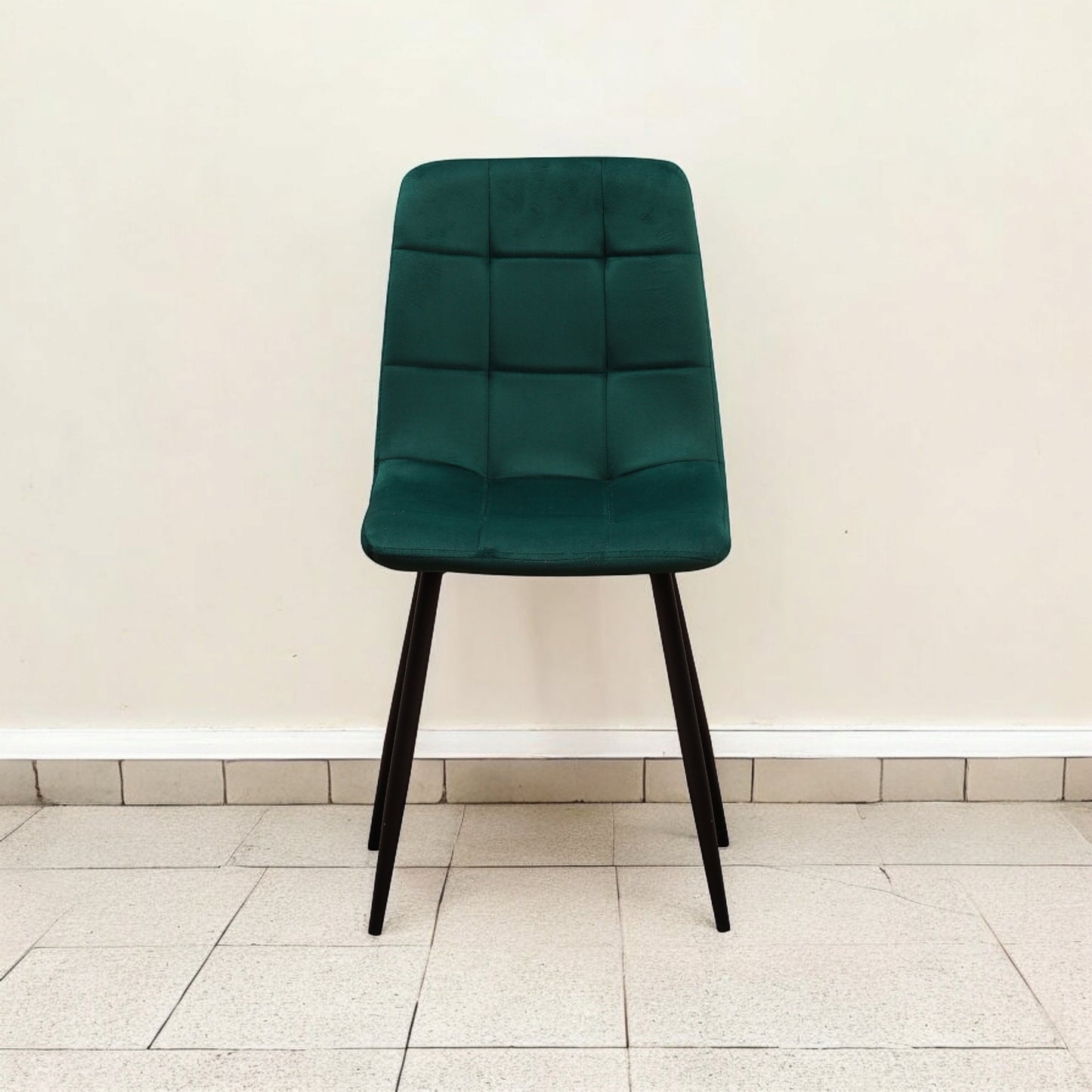 AcaciaHome Modern & Stylish Velvet Cushion Padded Metal Legs Dining Chairs - Ergonomic Design Comfortable Chairs Perfect for Kitchen, Dining, Living Room, and etc. (Green Fabric)