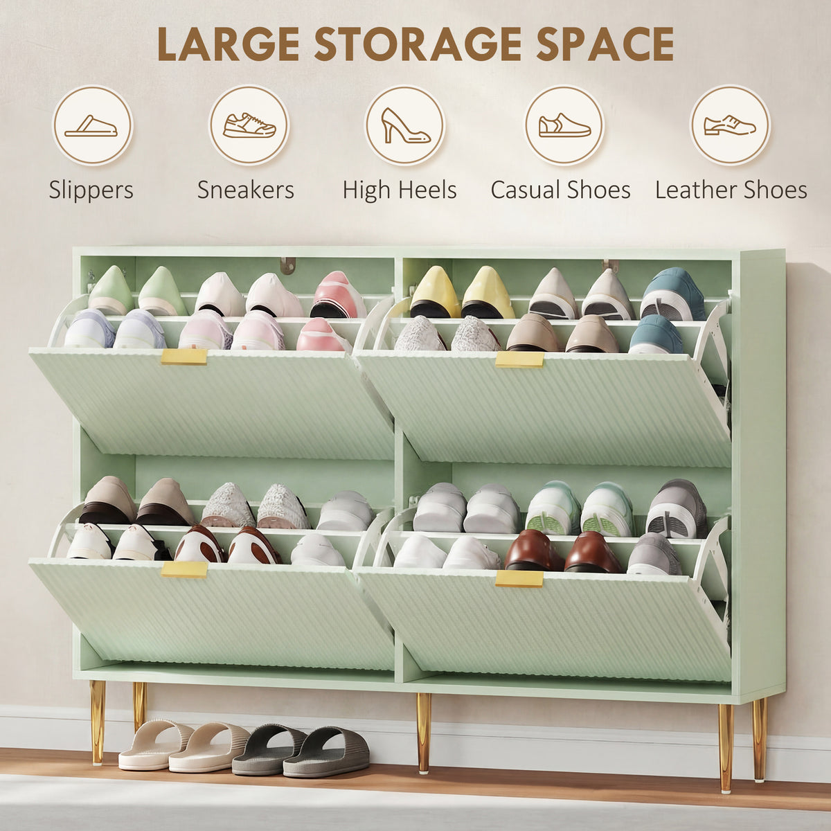HOMCOM Elegant Four-Drawer Shoe Cabinet - Light Green