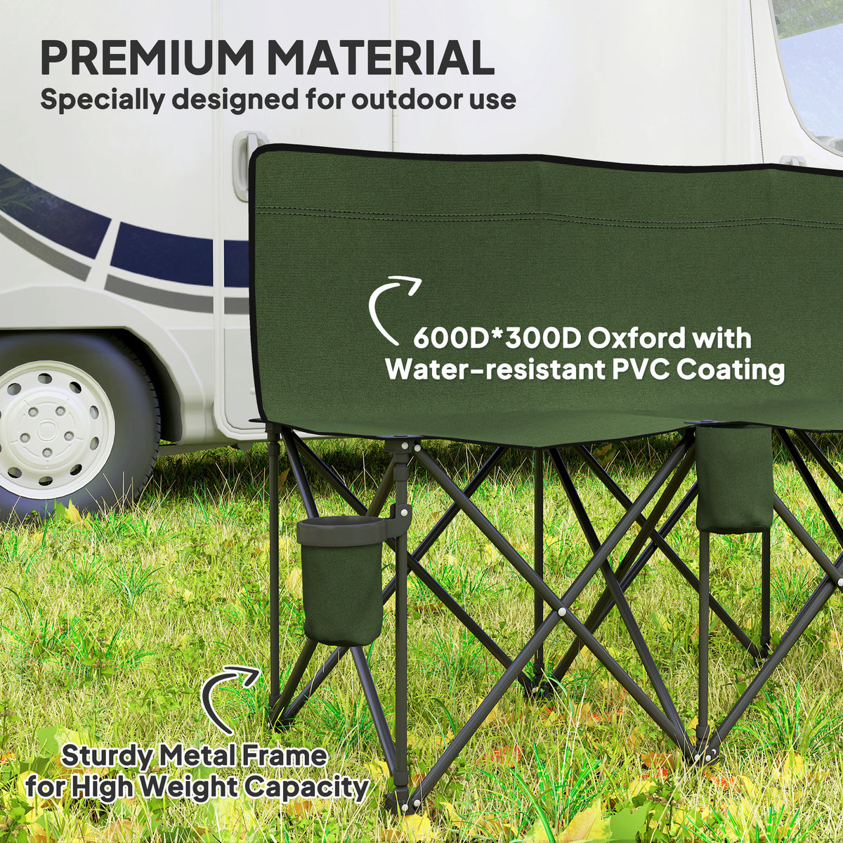 Outsunny 6 Seater Folding Camping Chair with Cup Holder & Carry Bag - Green