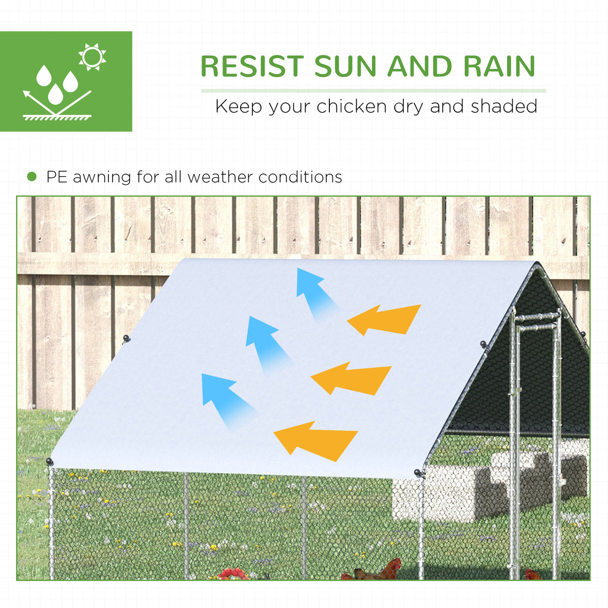 PawHut Chicken Run Galvanised 3 x 2 x 2m Walk-in Chicken Coop Hen Poultry House Cage with Water-Resist Cover, Silver