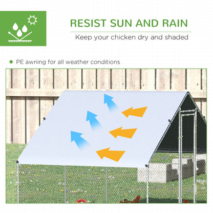 PawHut Chicken Run Galvanised 3 x 2 x 2m Walk-in Chicken Coop Hen Poultry House Cage with Water-Resist Cover, Silver