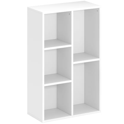 HOMCOM 2-Tier Bookshelf with 5 Compartments - White