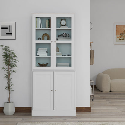 HOMCOM Double Storage Display Cabinet with Adjustable Shelves, MDF - White