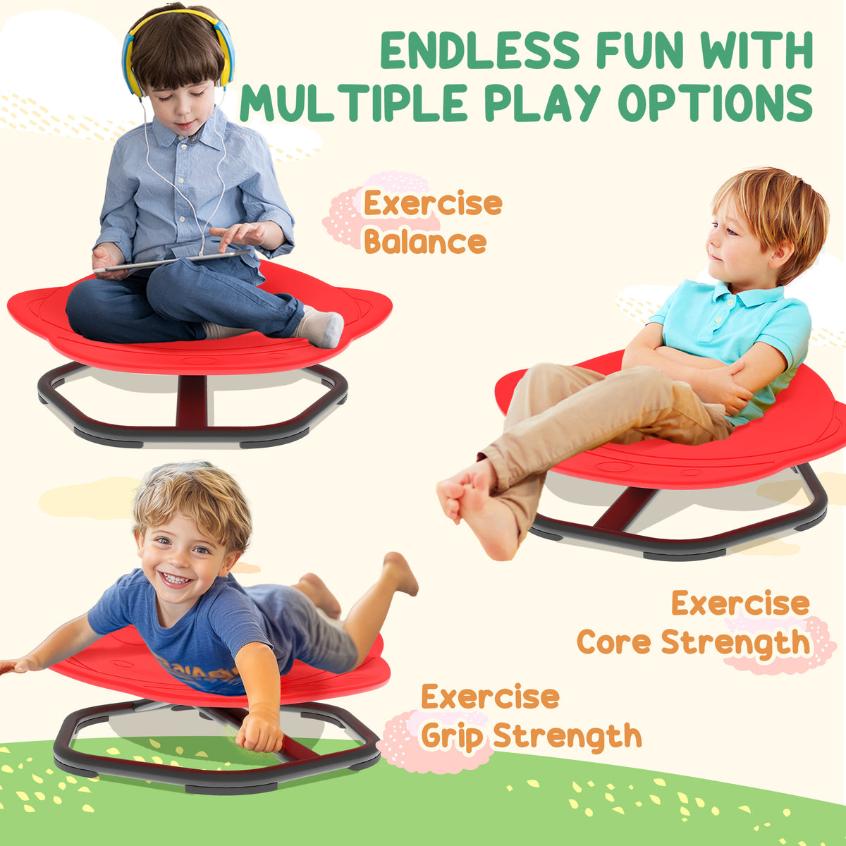 AIYAPLAY Planet-Shaped-kids Swivel Chair, Sensory Spinning Chair for Balance, Coordination Training, Red