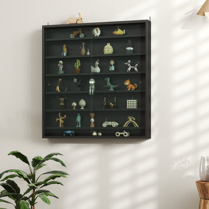 HOMCOM Six Shelf Display Cabinet, with Glass Doors - Black
