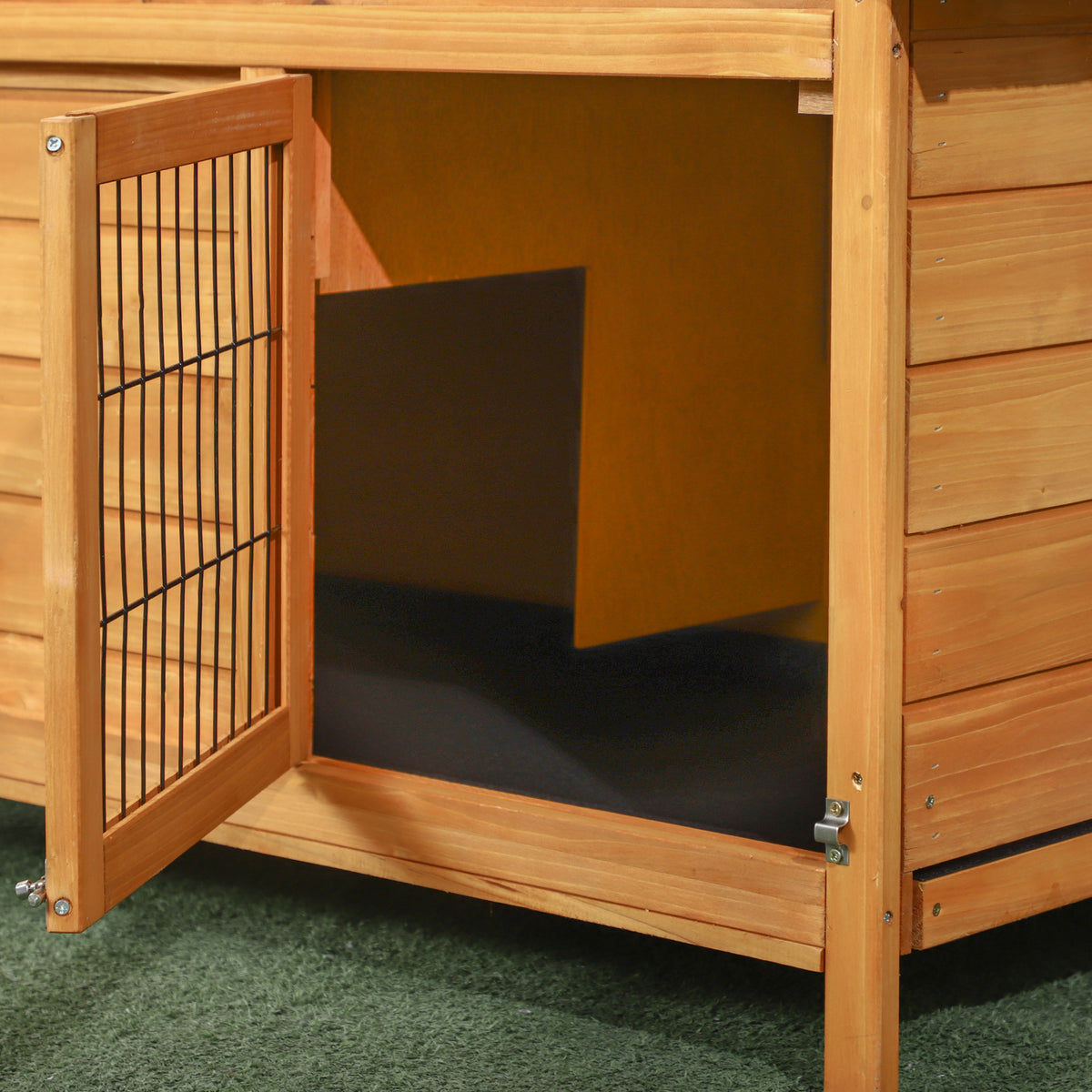 PawHut Wooden Rabbit Hutch Outdoor, Guinea Pig Hutch, Detachable Pet House Animal Cage with Openable Run & Roof Lockable Door Slide-out Tray 146 x 95 x 69cm
