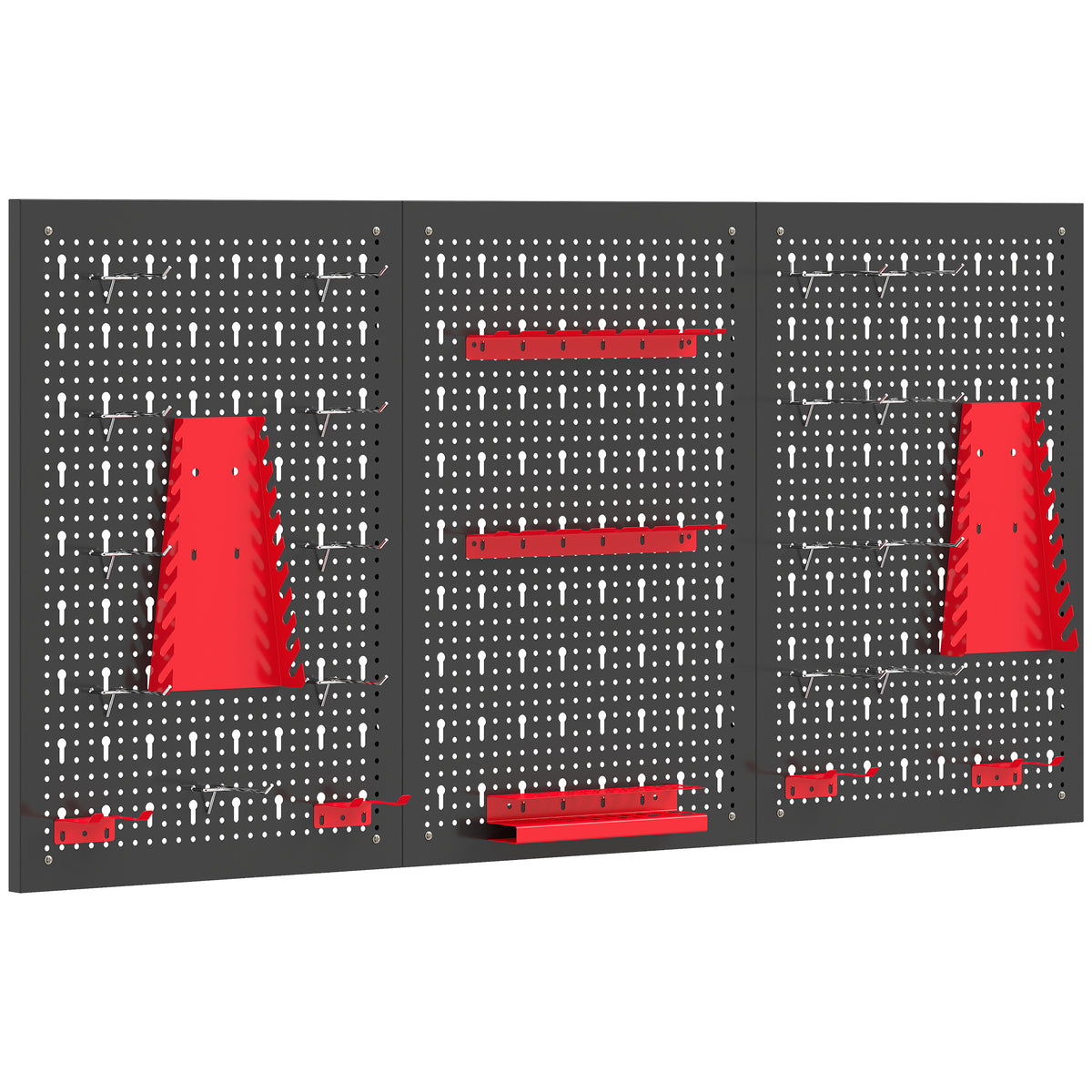 HOMCOM 28 Pcs Wall-Mounted Pegboard with 3 Boards, Garage Tool Storage Unit Black and Red