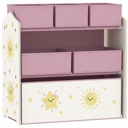 AIYAPLAY Kids Toy Storage Units, 3-Tier Toy Organiser Shelf with 6 Removable Boxes for Kids, Bedroom, Playroom, Pink