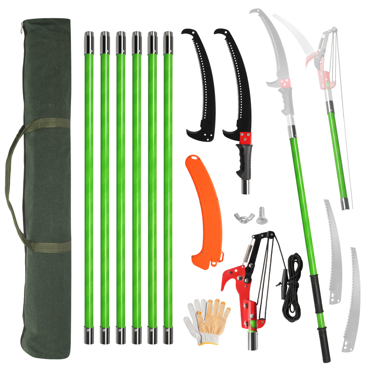26ft Manual Pole Saw, Lightweight Tree Trimmers Long Handle Pruner Set, Sharp Steel Blade and Scissors Pole Saw for Trimming Palm, Pear Tree, Fir Tree, Other High Trees and Shrubs