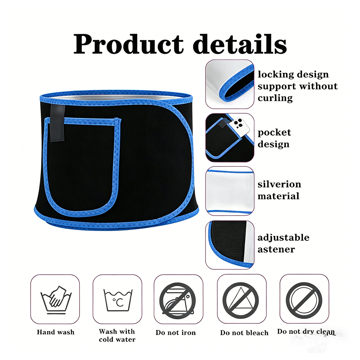Waist Trimmer Belt Body Shaper Weight Loss Girdle Waist Trainer w/ Phone Pocket Blue-Black-Silver