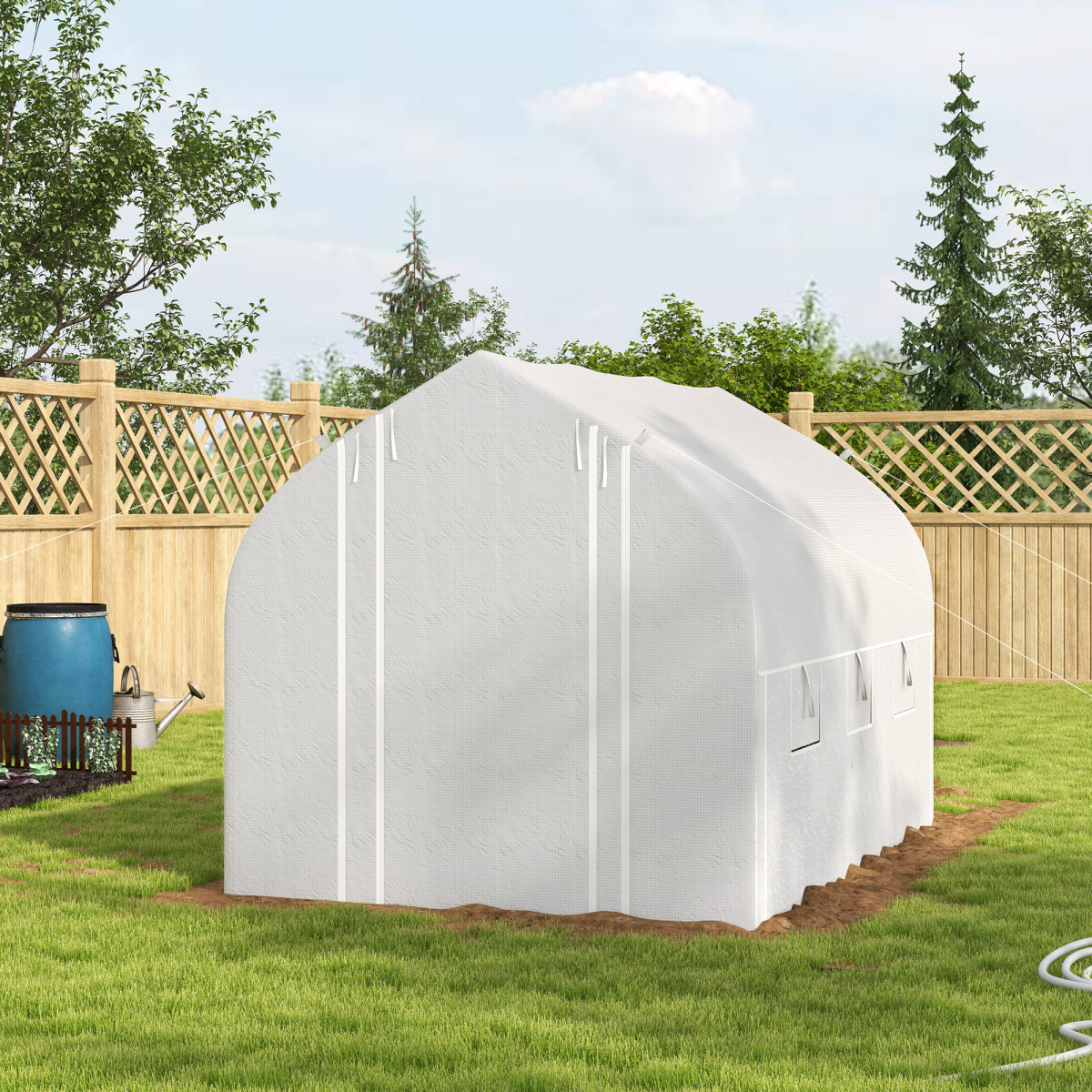 3 x 2m Polytunnel Greenhouse with Roll Up Sidewalls, Mesh Door, Plant Labels