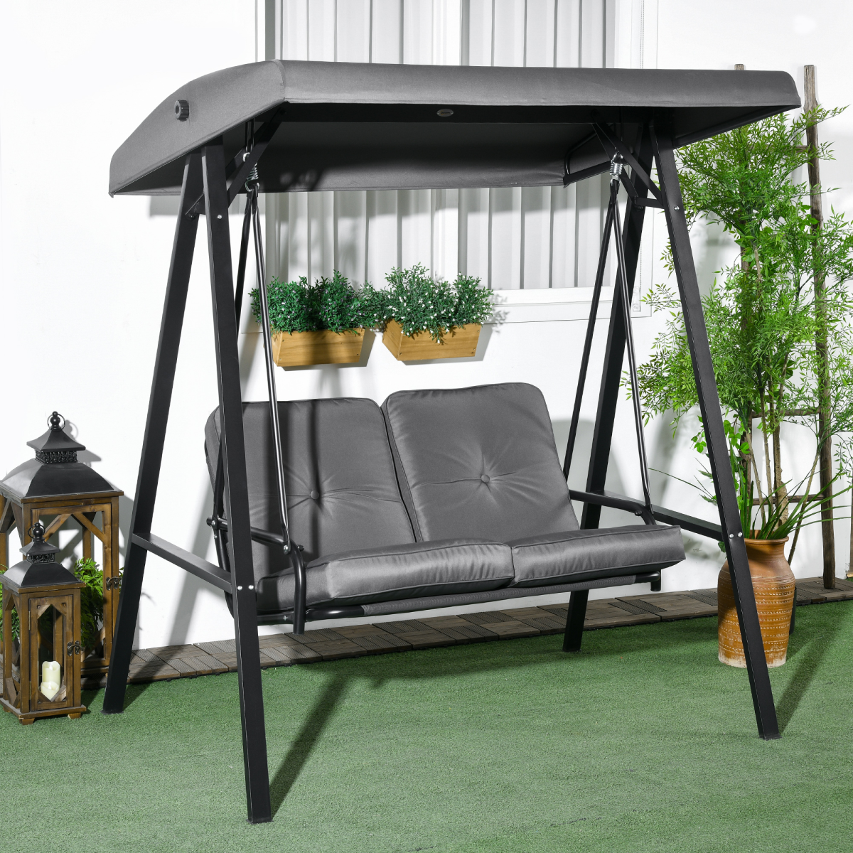 Outsunny 2 Seater Garden Outdoor Swing Chair Hammock w/ Adjustable Canopy