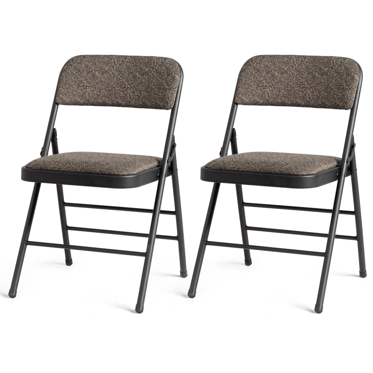 2pcs Black Patterned Padded Folding Chairs, Conference Event Chairs with Soft Seat (46*48*76cm), Frosted Iron Frame