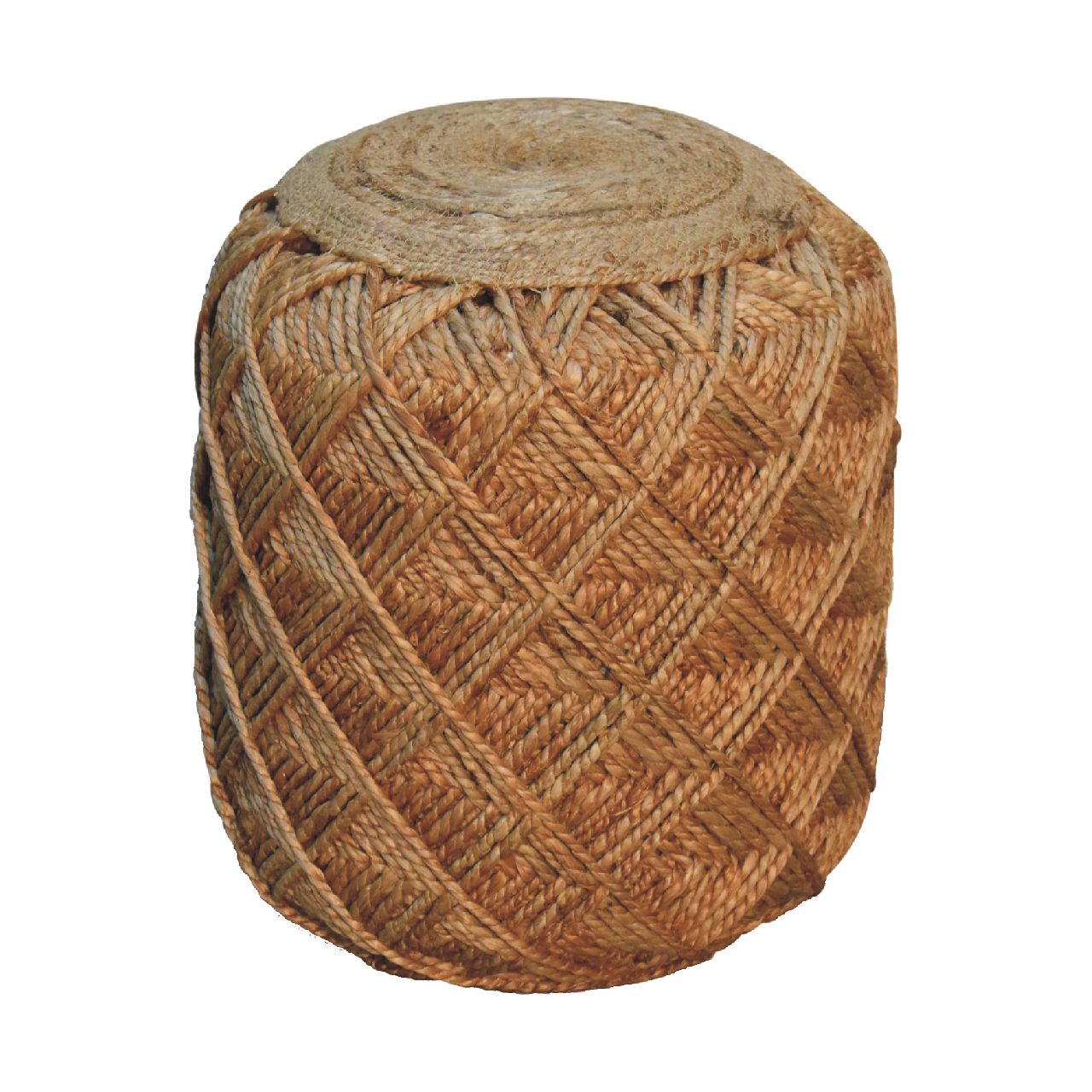 Artisan Furniture Solid Wood Jute Fiber Footstool Large Pattern, Beige