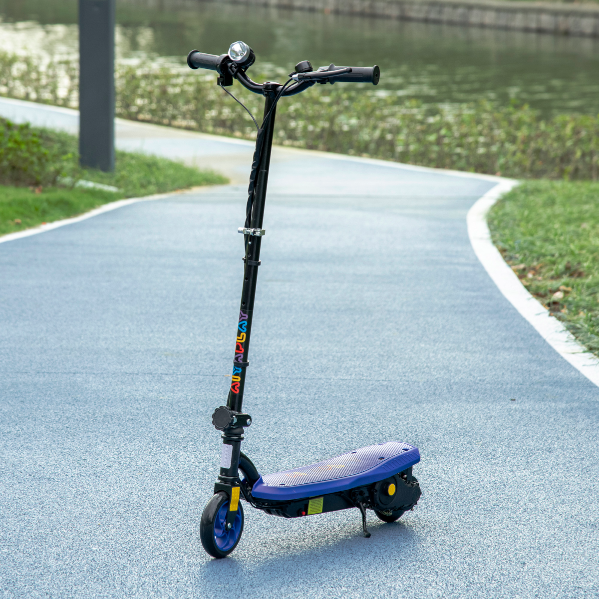 Folding Electric Scooter E-Scooter w/ LED Headlight, for Ages 7-14 Years - Blue