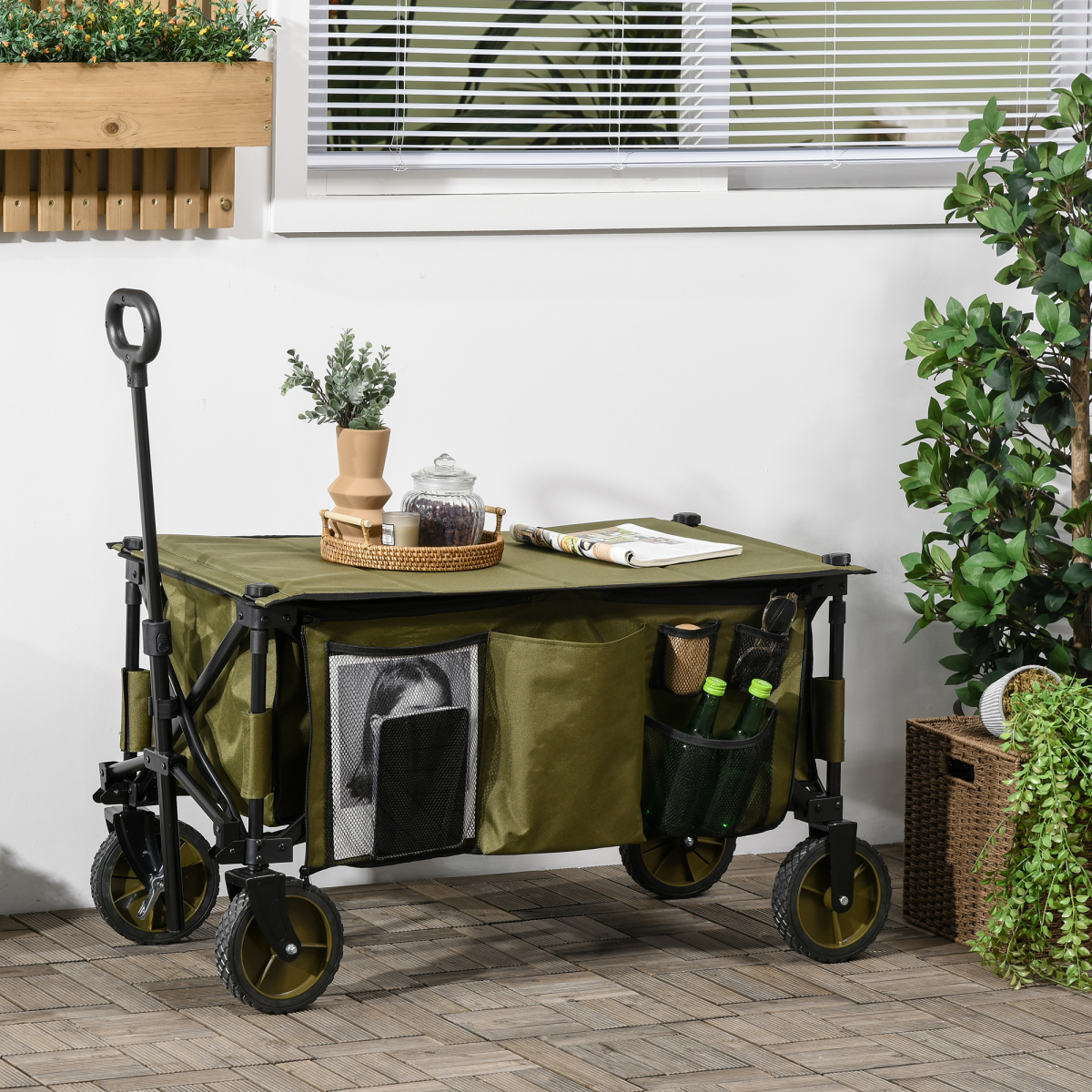Folding Garden Trolley Collapsible Camping Trolley Steel with Folding Board
