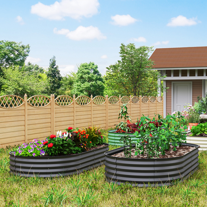 Outsunny Set of 2 Raised Beds for Garden with Metal Plant Stakes, Dark Grey