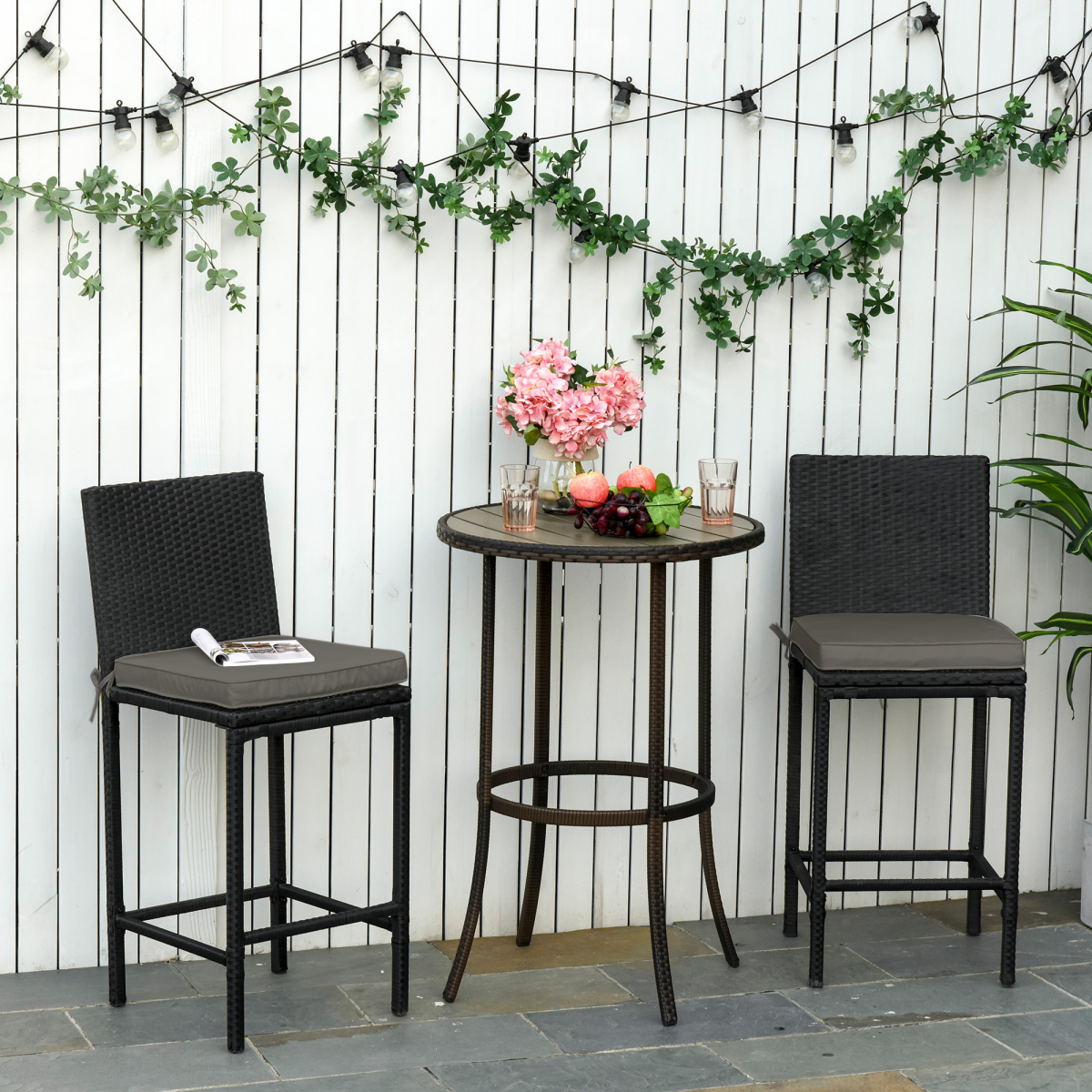 45 x 45cm Replacement Garden Seat Cushion Pad with Ties, Dark Grey