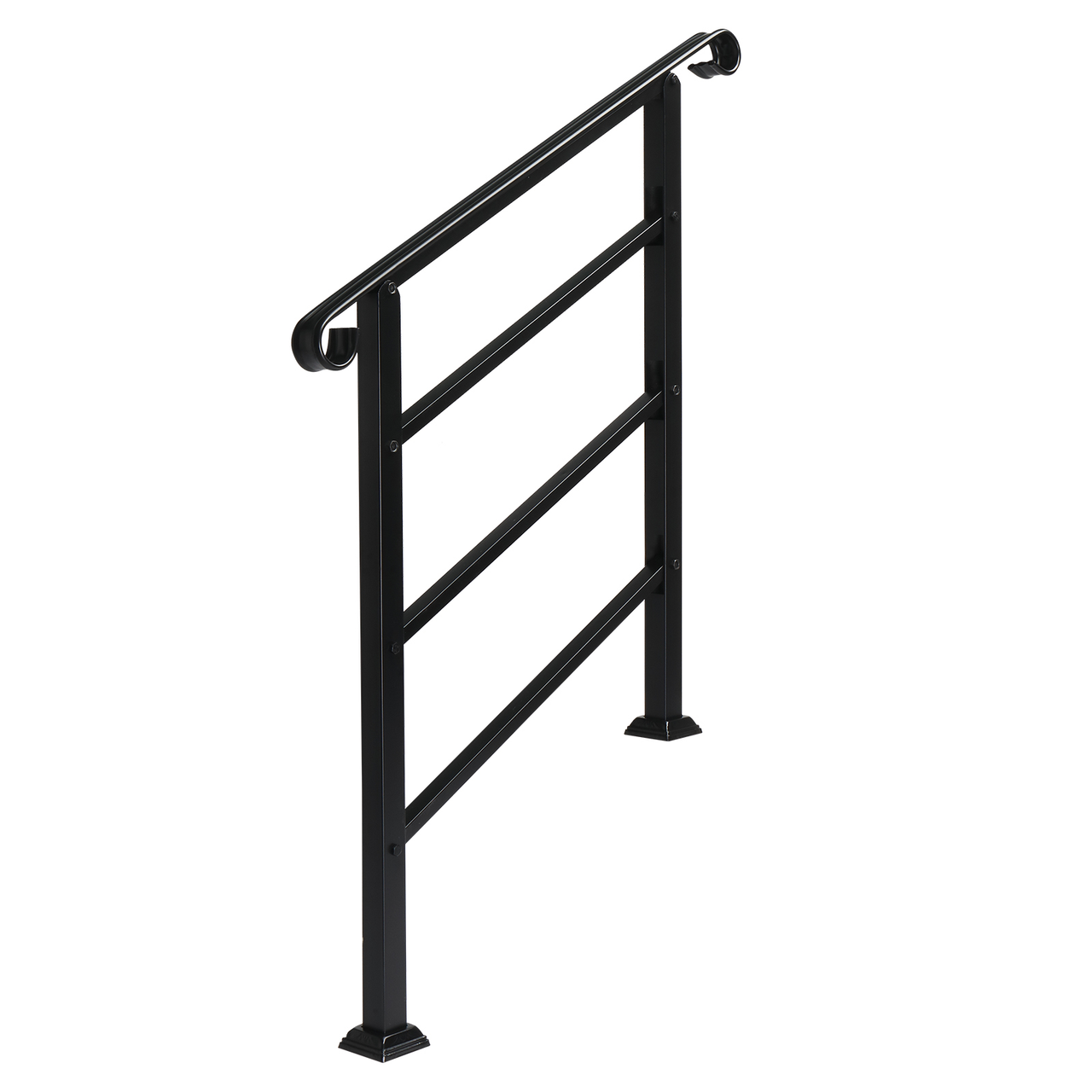 [Same Code：52168185  78675783]Handrails for Outdoor Steps, Wrought Iron Handrail Fits 1 or 3 Steps, Transitional Handrail with Installation Kit, Black
