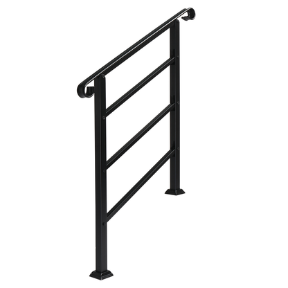 Handrails for Outdoor Steps, Wrought Iron Handrail Fits 1 or 3 Steps, Transitional Handrail with Installation Kit, Black