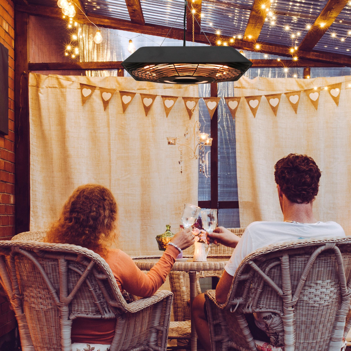 Outsunny 2000W Patio Electric Hanging Ceiling Heater Halogen Remote Aluminium
