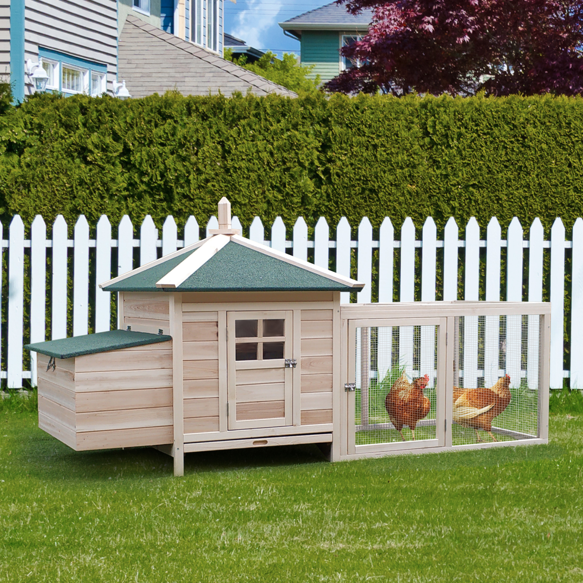Chicken Coop Small Animal Pet Cage w/ Nesting Box Outdoor Run Backyard Wooden
