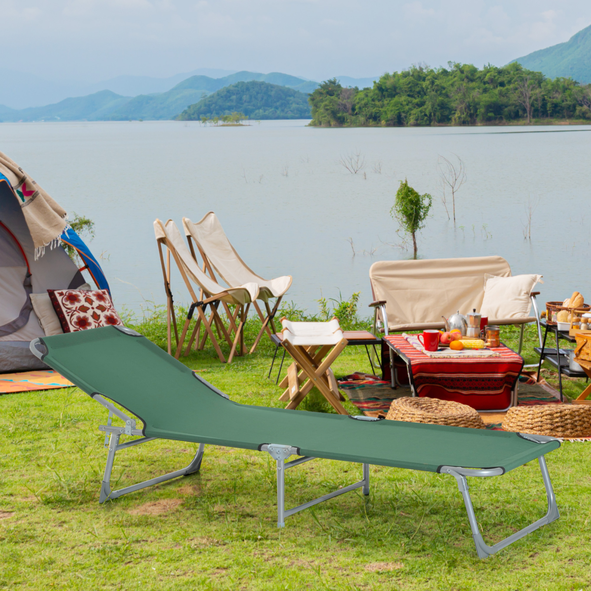 Camping Cot Picnic Sun Lounger Portable Folding Chair Patio Green Outsunny
