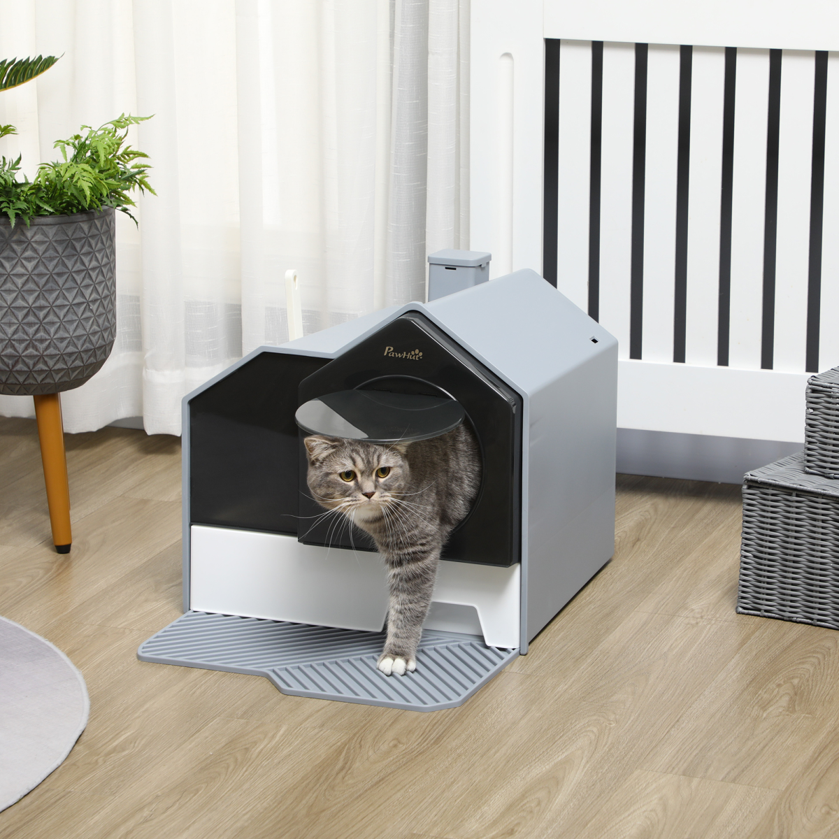 PawHut Hooded Cat Litter Tray with Scoop Drawer Pan, Handle, Deodorant