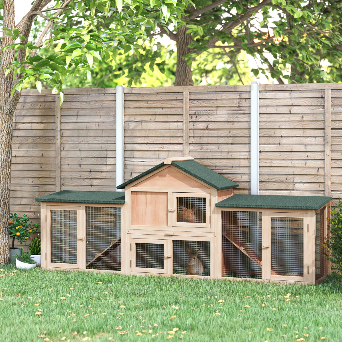 Wooden Rabbit Hutch Bunny Cage Guinea Pig House w/ Slide-out Tray Outdoor Run