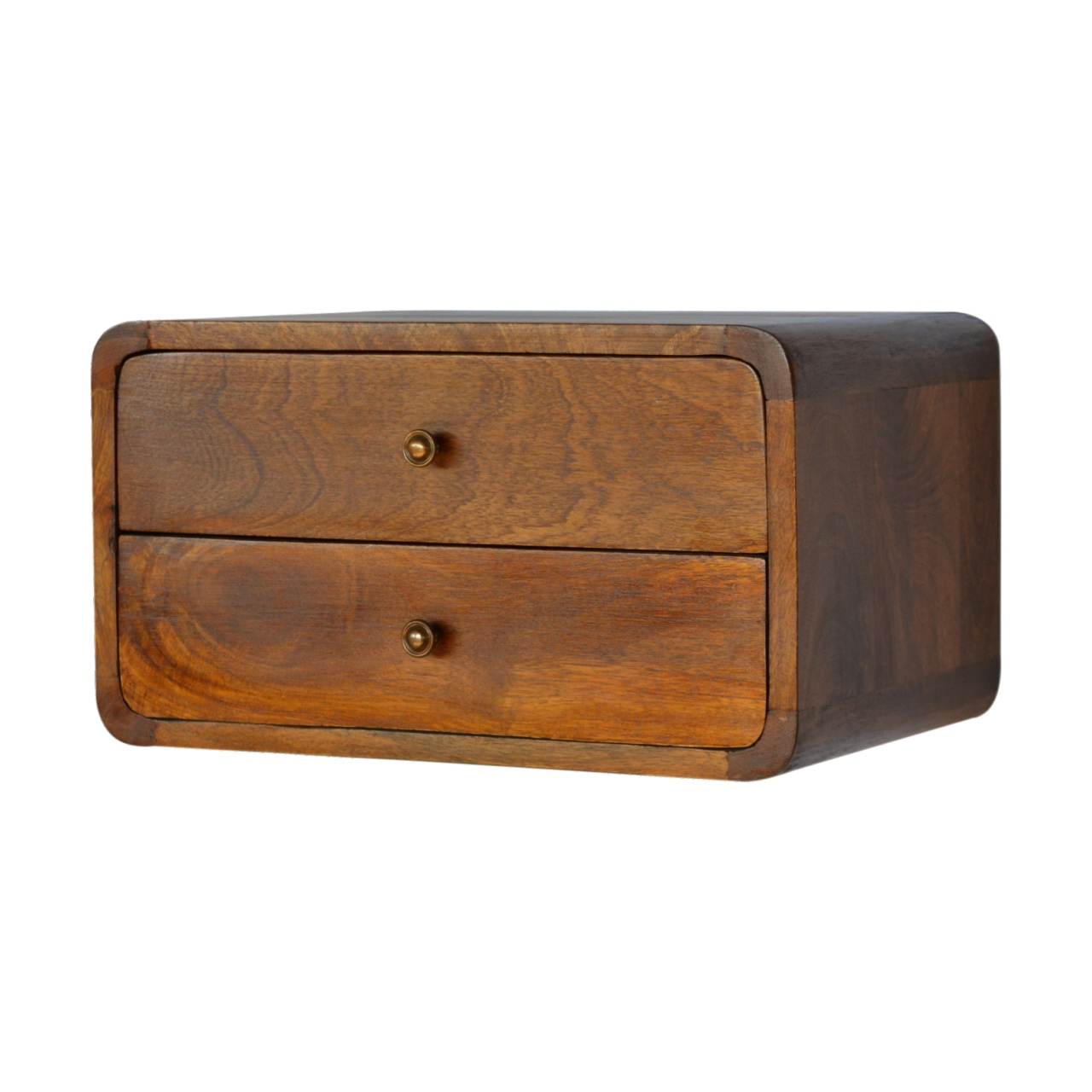 Artisan Furniture Solid Wood Floating Curved Chestnut Bedside, Brown, 2Drawers